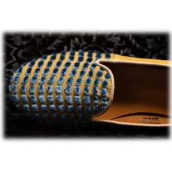 Nicolao Atelier - Silk Velvet Slipper Shoe - Blue Gold Woman - Shoe - Made in Italy - Luxury Exclusive Collection - Avvenice