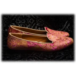 Nicolao Atelier - Silk Velvet Slipper Shoe - Fuchsia with Gold Woman - Shoe - Made in Italy - Luxury Exclusive Collection - Avvenice
