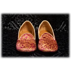 Nicolao Atelier - Silk Velvet Slipper Shoe - Fuchsia with Gold Woman - Shoe - Made in Italy - Luxury Exclusive Collection - Avvenice