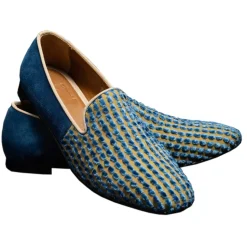 Nicolao Atelier - Silk Velvet Slipper Shoe - Light Blue Gold Man - Shoe - Made in Italy - Luxury Exclusive Collection - Avvenice