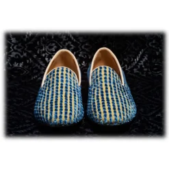 Nicolao Atelier - Silk Velvet Slipper Shoe - Light Blue Gold Man - Shoe - Made in Italy - Luxury Exclusive Collection - Avvenice