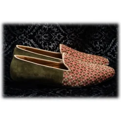 Nicolao Atelier - Slipper in Silk Velvet - Pink Moss Green Man - Shoe - Made in Italy - Luxury Exclusive Collection - Avvenice
