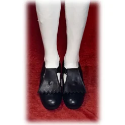 Nicolao Atelier - Slipper Shoe - Man Black Color with Fringe - Shoe - Made in Italy - Luxury Exclusive Collection - Avvenice