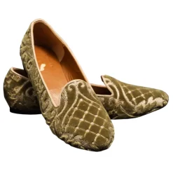 Nicolao Atelier - Slipper Shoe in Velvet Brocade - Sage Green Color Woman - Shoe - Made in Italy - Luxury Exclusive Collection - Avvenice