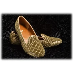 Nicolao Atelier - Slipper Shoe in Velvet Brocade - Sage Green Color Woman - Shoe - Made in Italy - Luxury Exclusive Collection - Avvenice