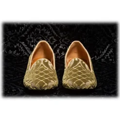 Nicolao Atelier - Slipper Shoe in Velvet Brocade - Sage Green Color Woman - Shoe - Made in Italy - Luxury Exclusive Collection - Avvenice