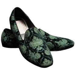 Nicolao Atelier - Velvet Brocade Slipper Shoe - Green Man - Shoe - Made in Italy - Luxury Exclusive Collection - Avvenice