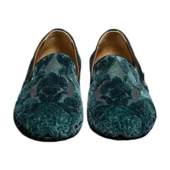 Nicolao Atelier - Velvet Brocade Slipper Shoe - Teal Green - Shoe - Made in Italy - Luxury Exclusive Collection - Avvenice