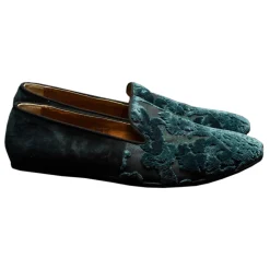 Nicolao Atelier - Velvet Brocade Slipper Shoe - Teal Green - Shoe - Made in Italy - Luxury Exclusive Collection - Avvenice