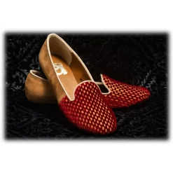 Nicolao Atelier - Velvet Slipper Sock - Red Color with Check Pattern Woman - Shoe - Made in Italy - Luxury Exclusive Collection - Avvenice