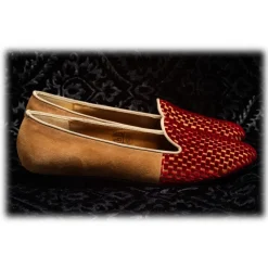 Nicolao Atelier - Velvet Slipper Sock - Red Color with Check Pattern Woman - Shoe - Made in Italy - Luxury Exclusive Collection - Avvenice