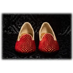 Nicolao Atelier - Velvet Slipper Sock - Red Color with Check Pattern Woman - Shoe - Made in Italy - Luxury Exclusive Collection - Avvenice