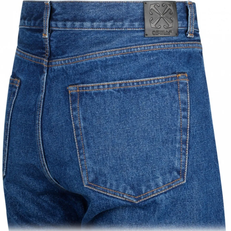 Off-White - Indigo Blue Cotton Straight Leg Jeans - Exclusive Luxury Collection - Avvenice