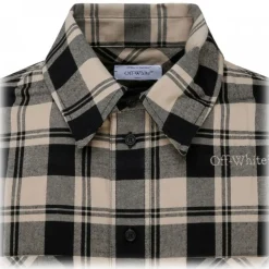 Off-White - Light Beige and Black Cotton Check Print Flannel Shirt - Exclusive Luxury Collection - Avvenice