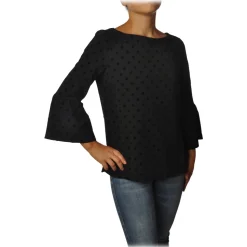 Ottod'Ame - Blouse with Velvet Polka Dot - Black - Shirt - Luxury Exclusive Collection - Avvenice