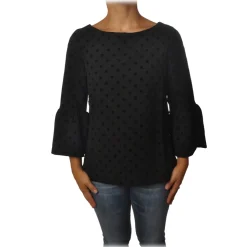 Ottod'Ame - Blouse with Velvet Polka Dot - Black - Shirt - Luxury Exclusive Collection - Avvenice