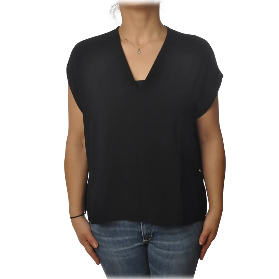 Ottod'Ame - Blouse with V-Neck - Black - Top - Luxury Exclusive Collection - Avvenice