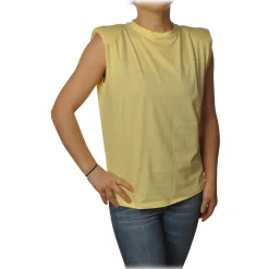 Ottod'Ame - Cotton T-Shirt with Shoulder Straps - Yellow - T-Shirt - Luxury Exclusive Collection - Avvenice