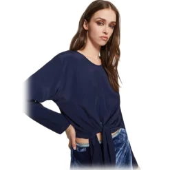 Ottod'Ame - Crew Neck Shirt with Knot Detail - Blue - Shirt - Luxury Exclusive Collection - Avvenice