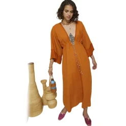 Ottod'Ame - Empire Fit Linen Dress - Orange - Dresses - Luxury Exclusive Collection - Avvenice