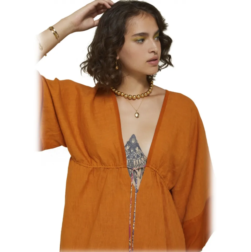 Ottod'Ame - Empire Fit Linen Dress - Orange - Dresses - Luxury Exclusive Collection - Avvenice