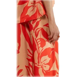 Ottod'Ame - Floral Patterned Viscose Trousers - Beige/Red - Trousers - Luxury Exclusive Collection - Avvenice