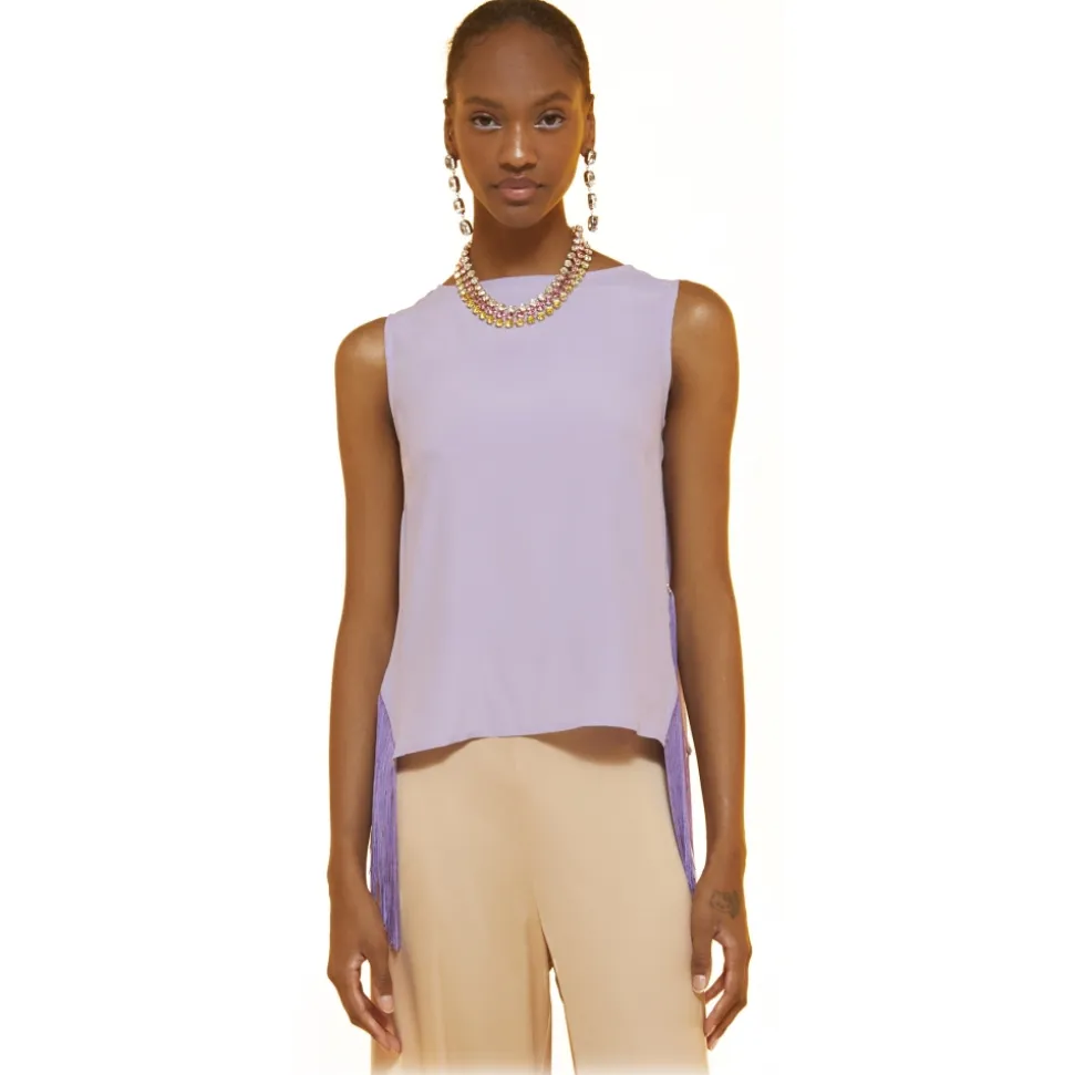 Ottod'Ame - Fringed Soft Tank Top Blouse - Lilac - Shirt - Luxury Exclusive Collection - Avvenice