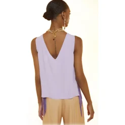 Ottod'Ame - Fringed Soft Tank Top Blouse - Lilac - Shirt - Luxury Exclusive Collection - Avvenice
