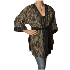 Ottod'Ame - Kimono with Sash - Black/Beige - Jacket - Luxury Exclusive Collection - Avvenice