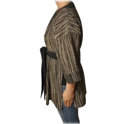 Ottod'Ame - Kimono with Sash - Black/Beige - Jacket - Luxury Exclusive Collection - Avvenice