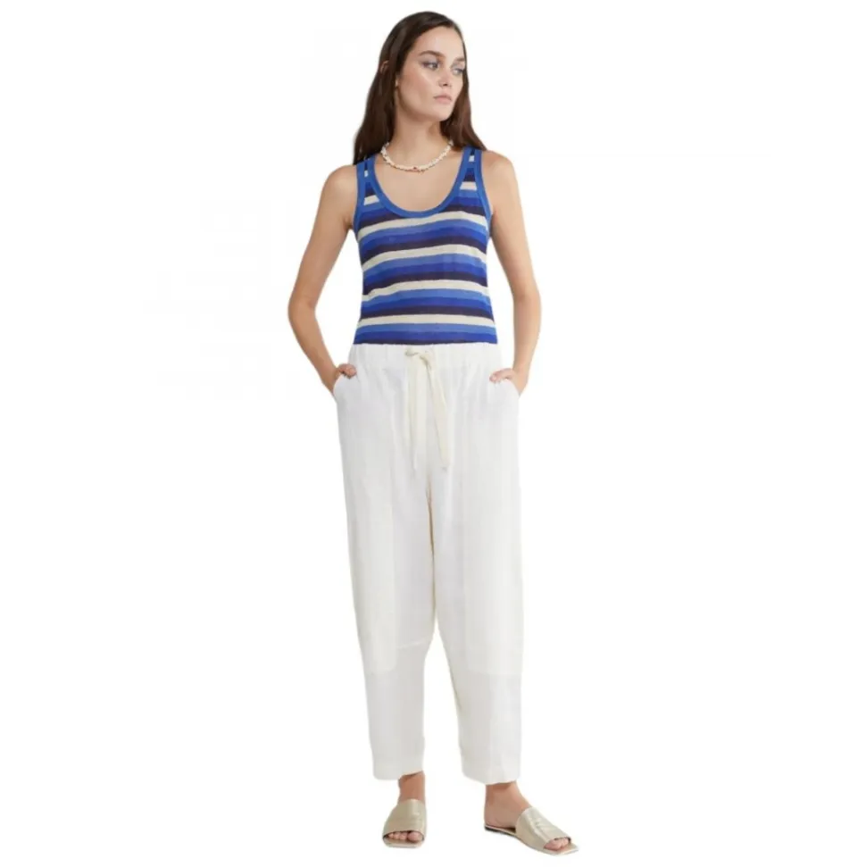 Ottod'Ame - Linen Trousers with Elastic Waistband - White - Trousers - Luxury Exclusive Collection - Avvenice