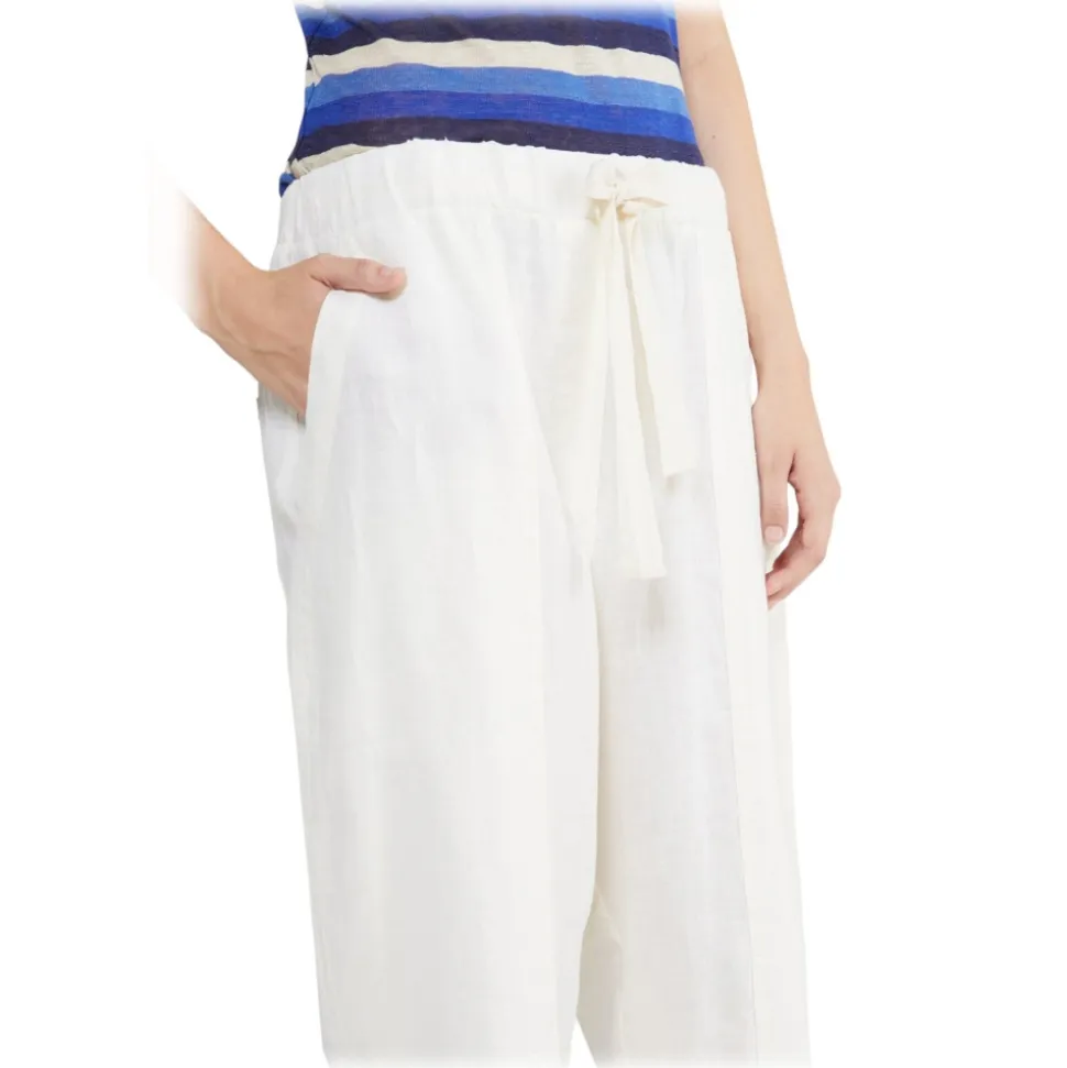Ottod'Ame - Linen Trousers with Elastic Waistband - White - Trousers - Luxury Exclusive Collection - Avvenice