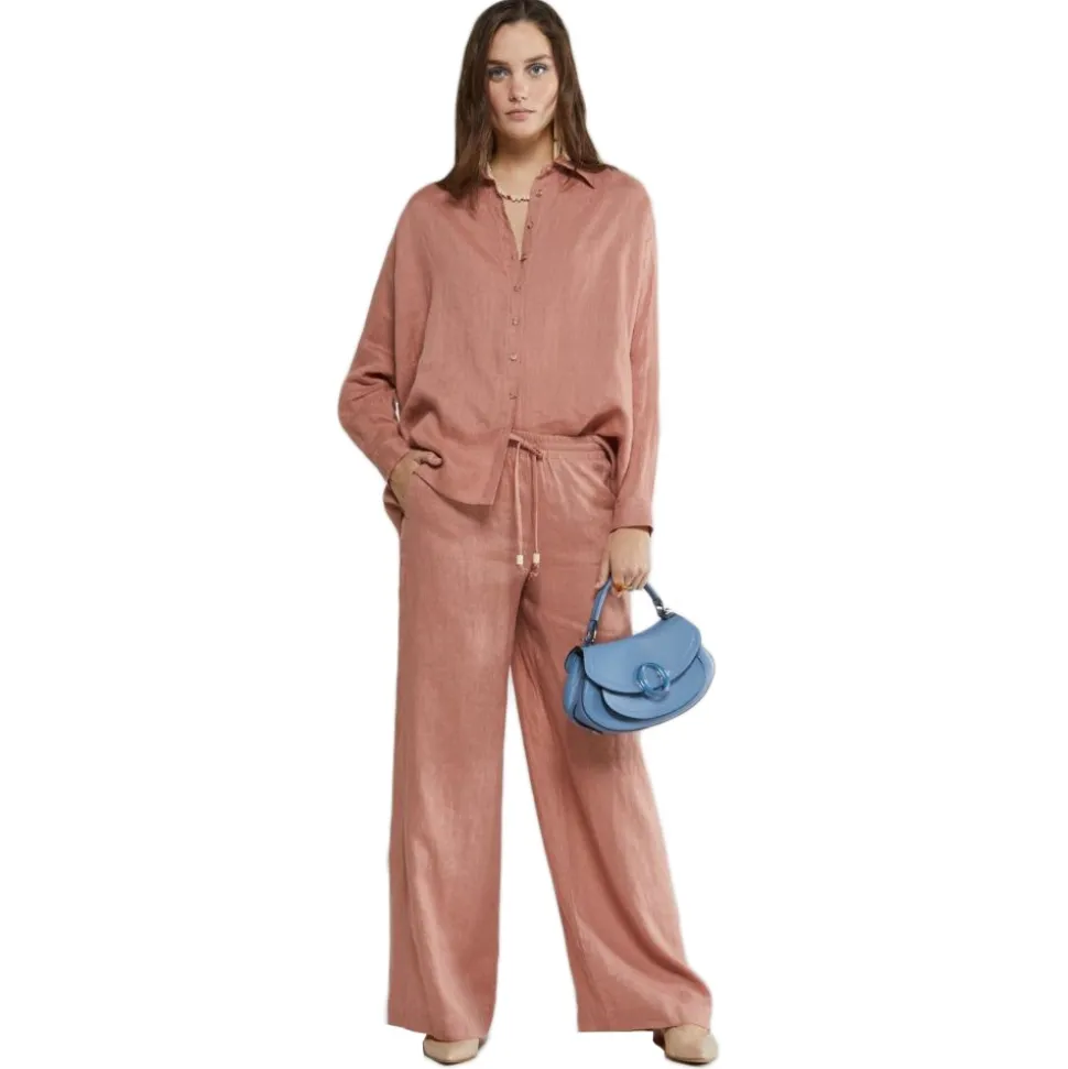 Ottod'Ame - Linen Wide Leg Trousers - Pink - Trousers - Luxury Exclusive Collection - Avvenice