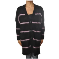 Ottod'Ame - Long Cardigan in Striped Pattern - Black/Lilac - Sweater - Luxury Exclusive Collection - Avvenice