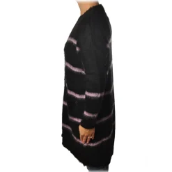 Ottod'Ame - Long Cardigan in Striped Pattern - Black/Lilac - Sweater - Luxury Exclusive Collection - Avvenice