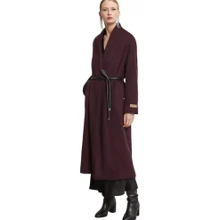 Ottod'Ame - Long Coat with Faux Leather Belt - Bordeaux - Jacket - Luxury Exclusive Collection - Avvenice