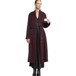 Ottod'Ame - Long Coat with Faux Leather Belt - Bordeaux - Jacket - Luxury Exclusive Collection - Avvenice