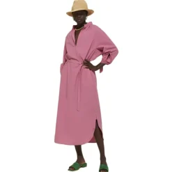 Ottod'Ame - Long Cotton Dress with Korean Neck - Pink - Dresses - Luxury Exclusive Collection - Avvenice