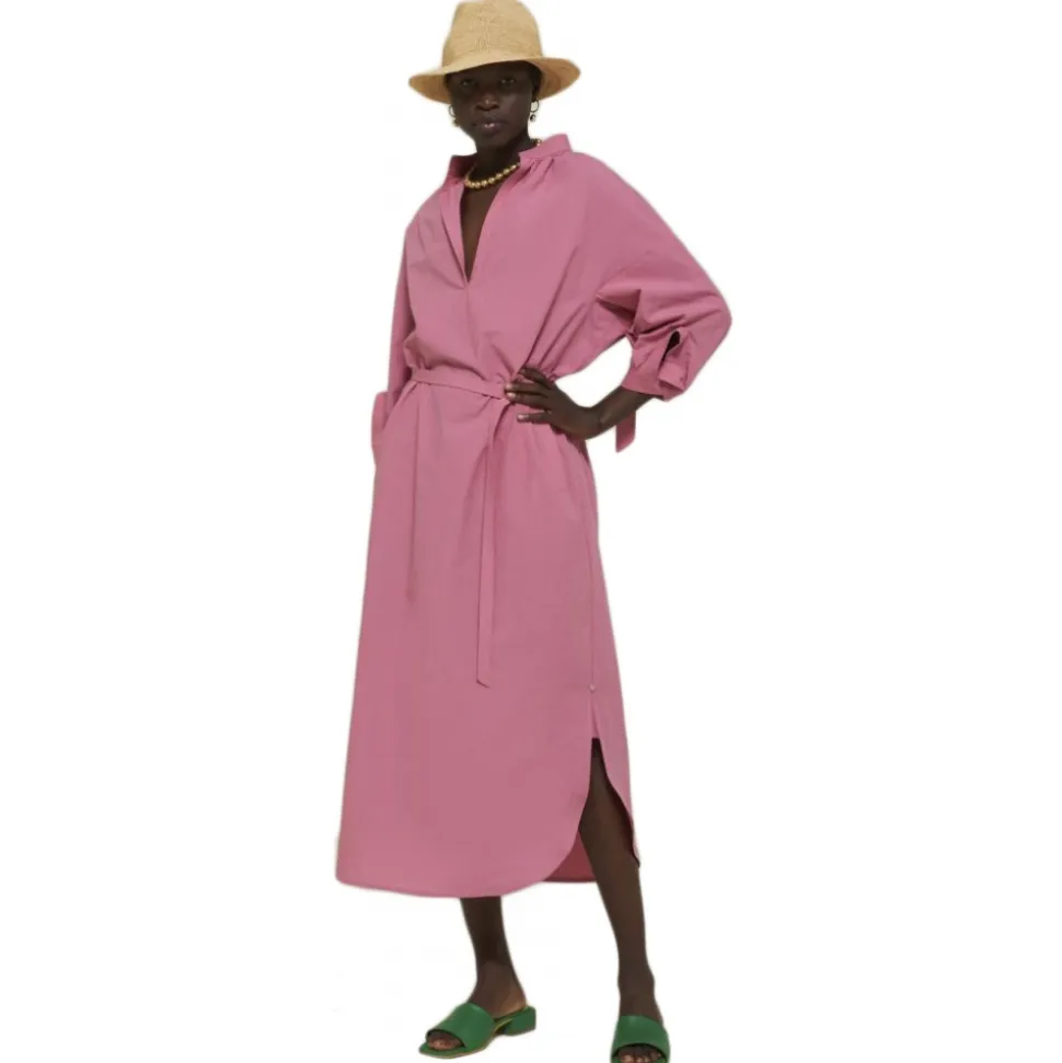 Ottod'Ame - Long Cotton Dress with Korean Neck - Pink - Dresses - Luxury Exclusive Collection - Avvenice