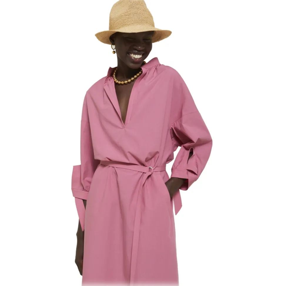 Ottod'Ame - Long Cotton Dress with Korean Neck - Pink - Dresses - Luxury Exclusive Collection - Avvenice