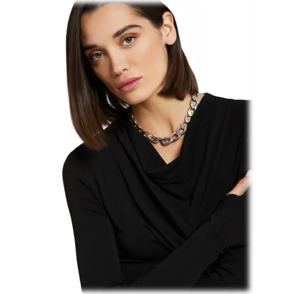 Ottod'Ame - Long Dress with Drapes and Dences - Black - Dresses - Luxury Exclusive Collection - Avvenice