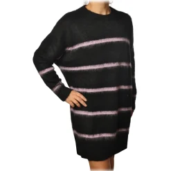 Ottod'Ame - Long Sweater in Striped Pattern - Black/Lilac - Sweater - Luxury Exclusive Collection - Avvenice