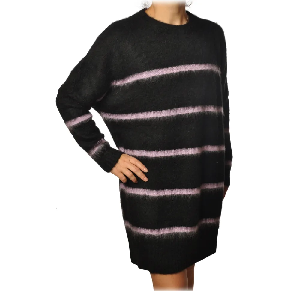Ottod'Ame - Long Sweater in Striped Pattern - Black/Lilac - Sweater - Luxury Exclusive Collection - Avvenice