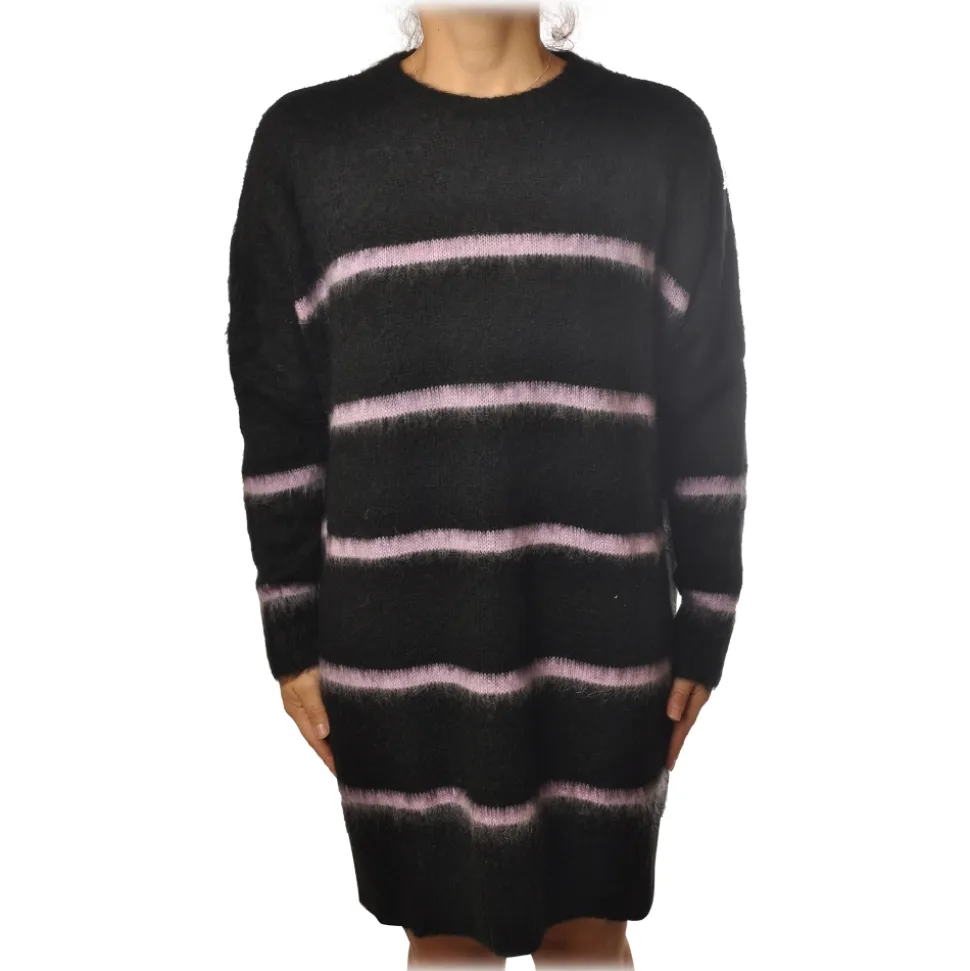 Ottod'Ame - Long Sweater in Striped Pattern - Black/Lilac - Sweater - Luxury Exclusive Collection - Avvenice