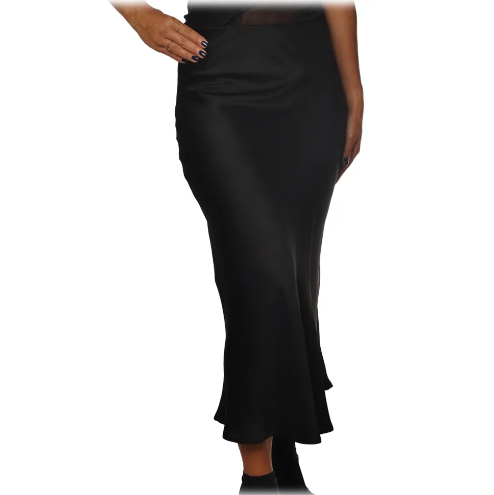 Ottod'Ame - Midi Skirt Satin Effect - Black - Skirt - Luxury Exclusive Collection - Avvenice