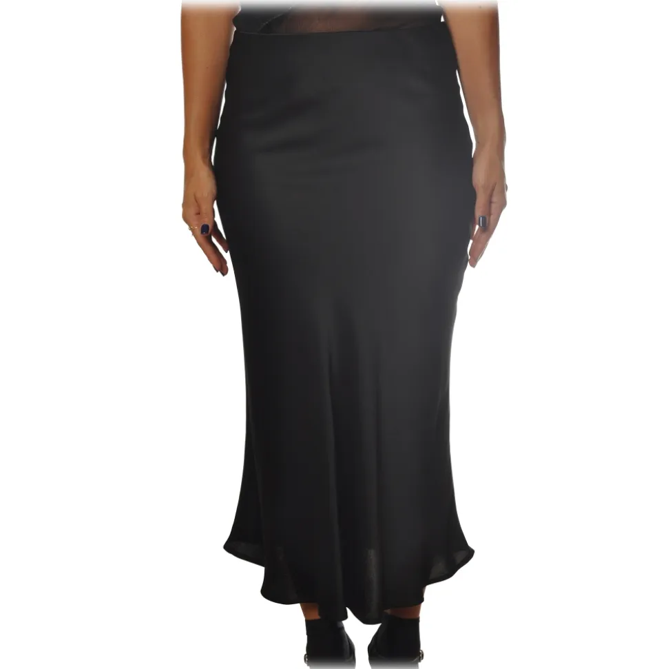 Ottod'Ame - Midi Skirt Satin Effect - Black - Skirt - Luxury Exclusive Collection - Avvenice