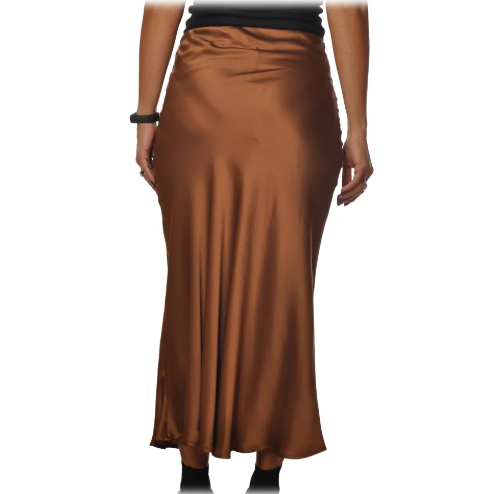 Ottod'Ame - Midi Skirt Satin Effect - Caramel - Skirt - Luxury Exclusive Collection - Avvenice