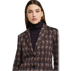 Ottod'Ame - Optical Pattern Waisted Jacket - Brown - Jacket - Luxury Exclusive Collection - Avvenice