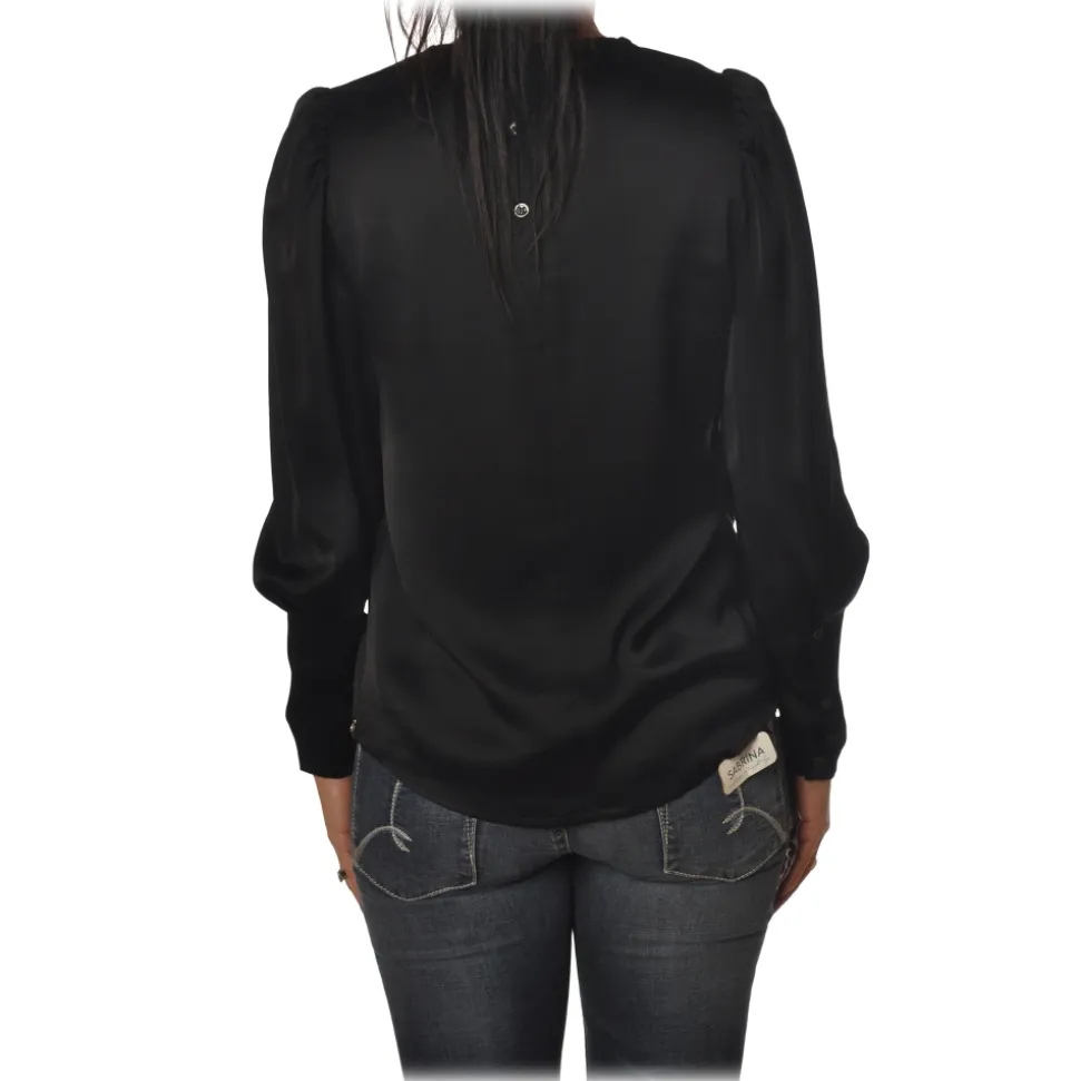 Ottod'Ame - Satin Shirt with Puff Sleeve - Black - Shirt - Luxury Exclusive Collection - Avvenice