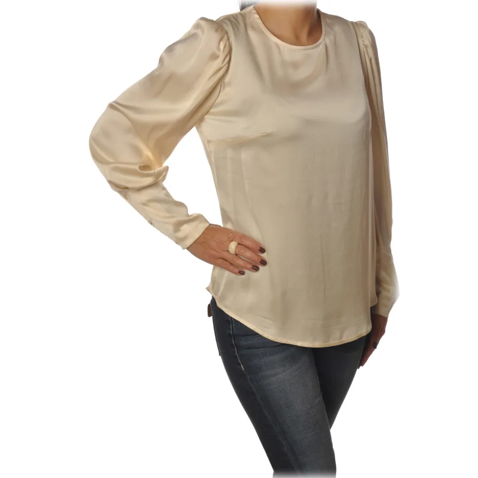 Ottod'Ame - Satin Shirt with Puff Sleeve - Vanilla - Shirt - Luxury Exclusive Collection - Avvenice